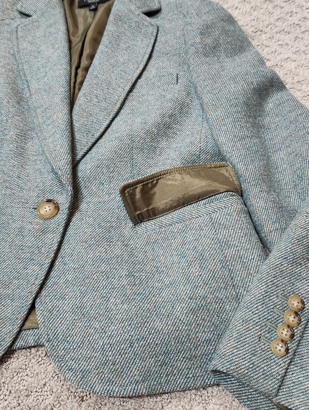 Talbots Light Green Herringbone Tweed Wool Blazer Women's Size 10 - Picture 6 of 12